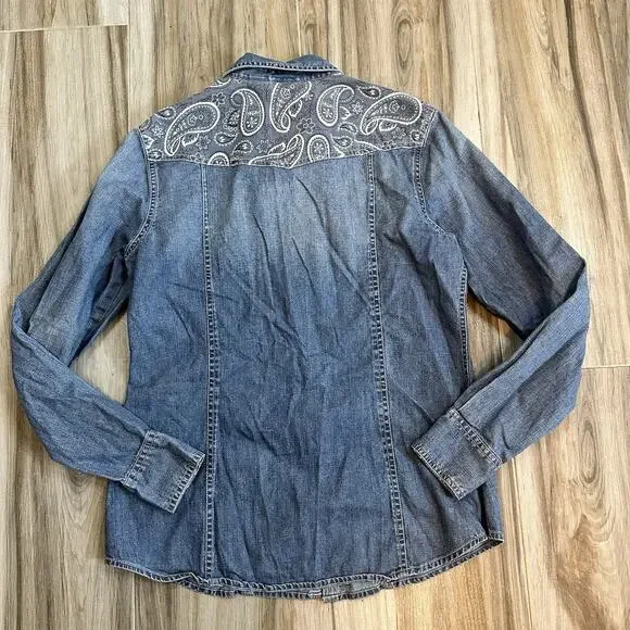 Harley Davidson Shirt Adult M Blue Denim Pearl Snap Rodeo Western Biker Womens - Picture 2 of 7